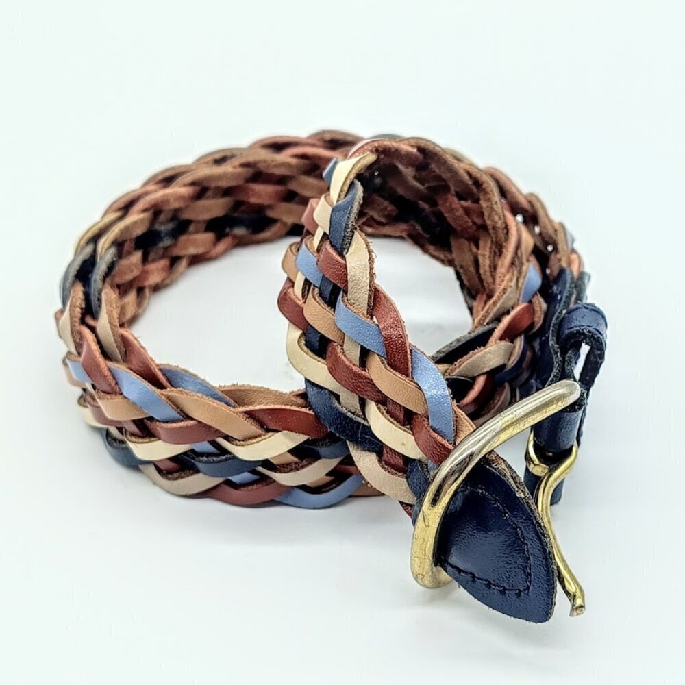 Guatemalan Blue Brown Braided Leather Belt S/M